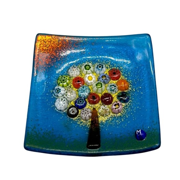 Handmade Italian Glass Square Plate Millefiori Tree Design My Italian Décor READ - Picture 1 of 12